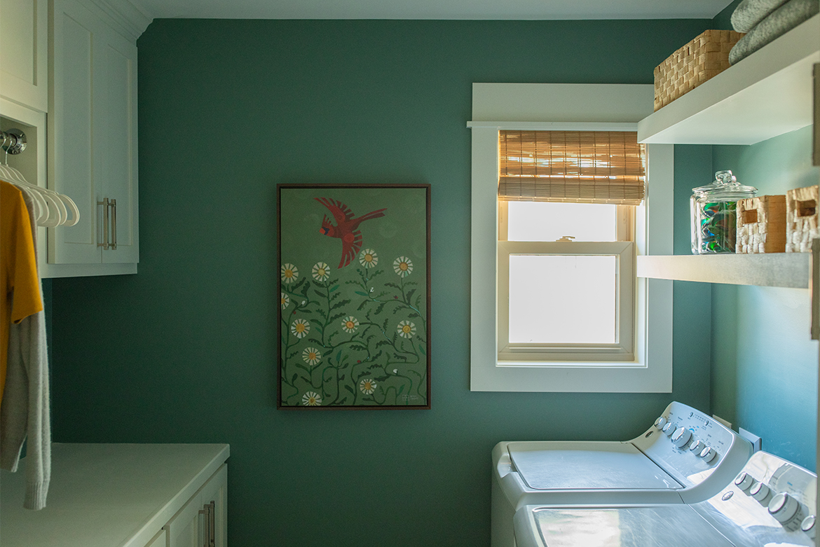 Laundry room with Salty Sea and Gilded Linen Valspar Color